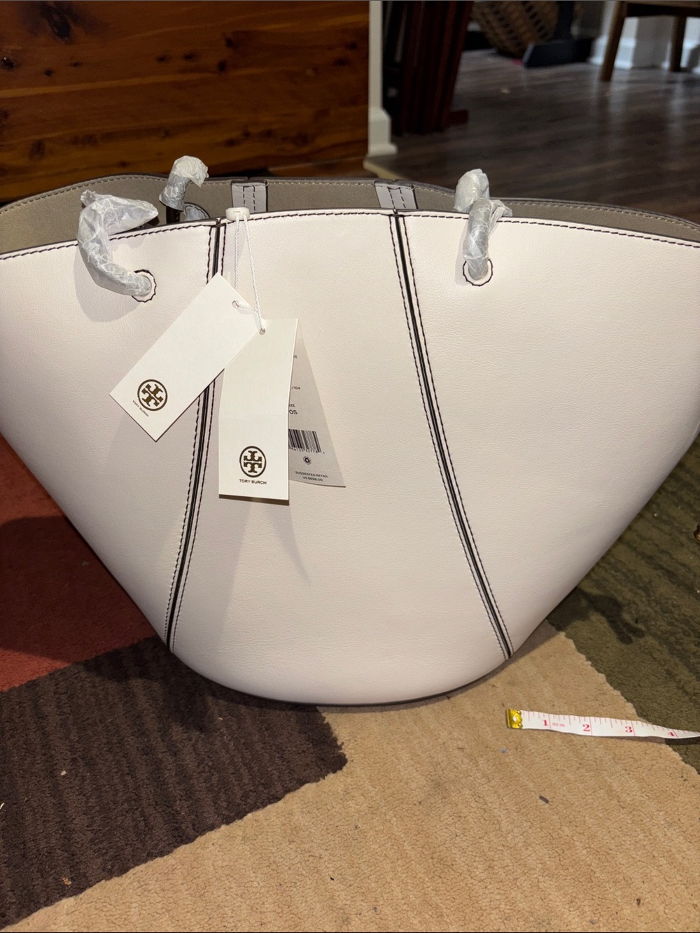 Tory Burch Spaghetti Strap   White Leather Tote Bag